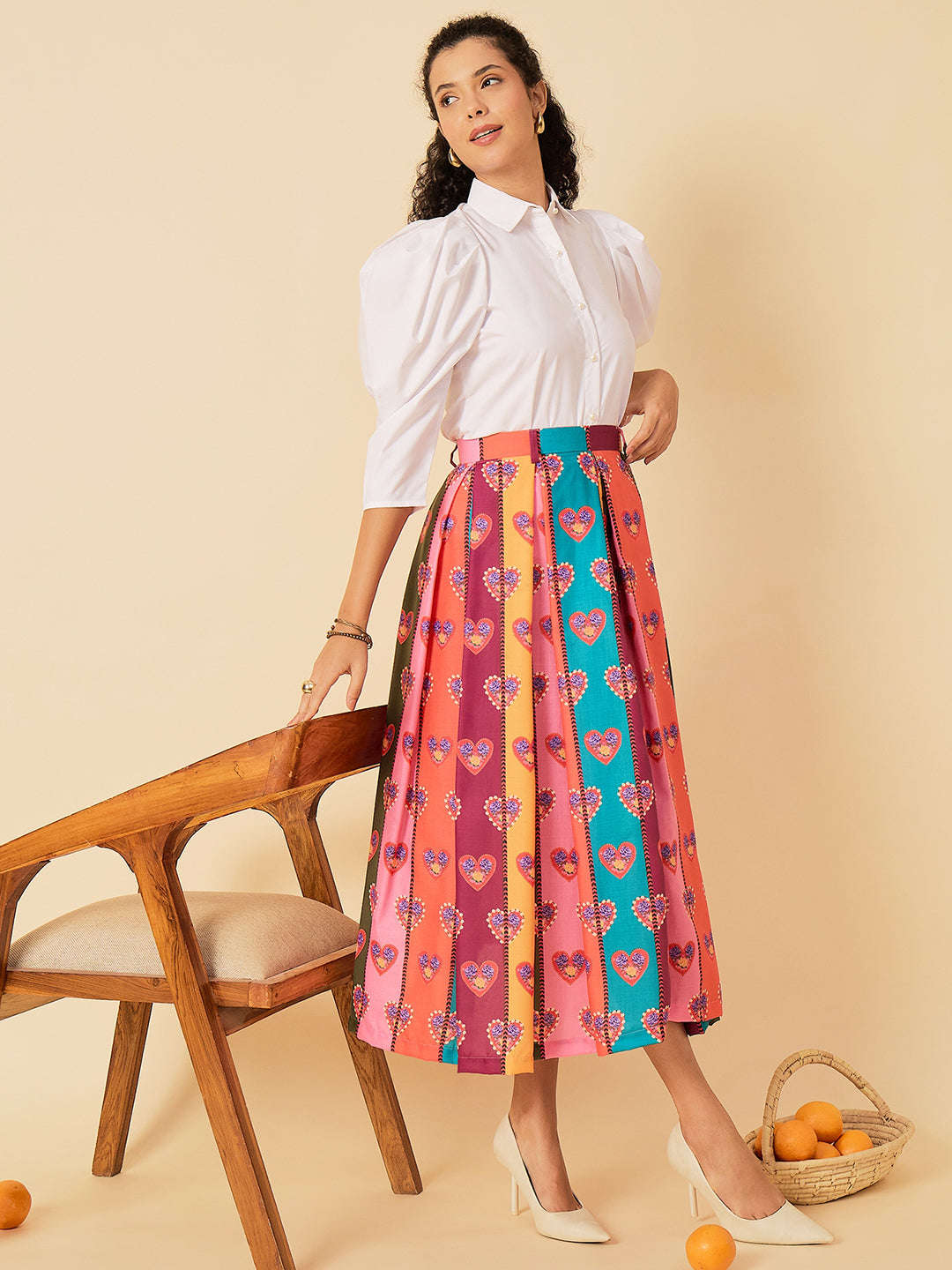 Box Pleated Midi Skirt