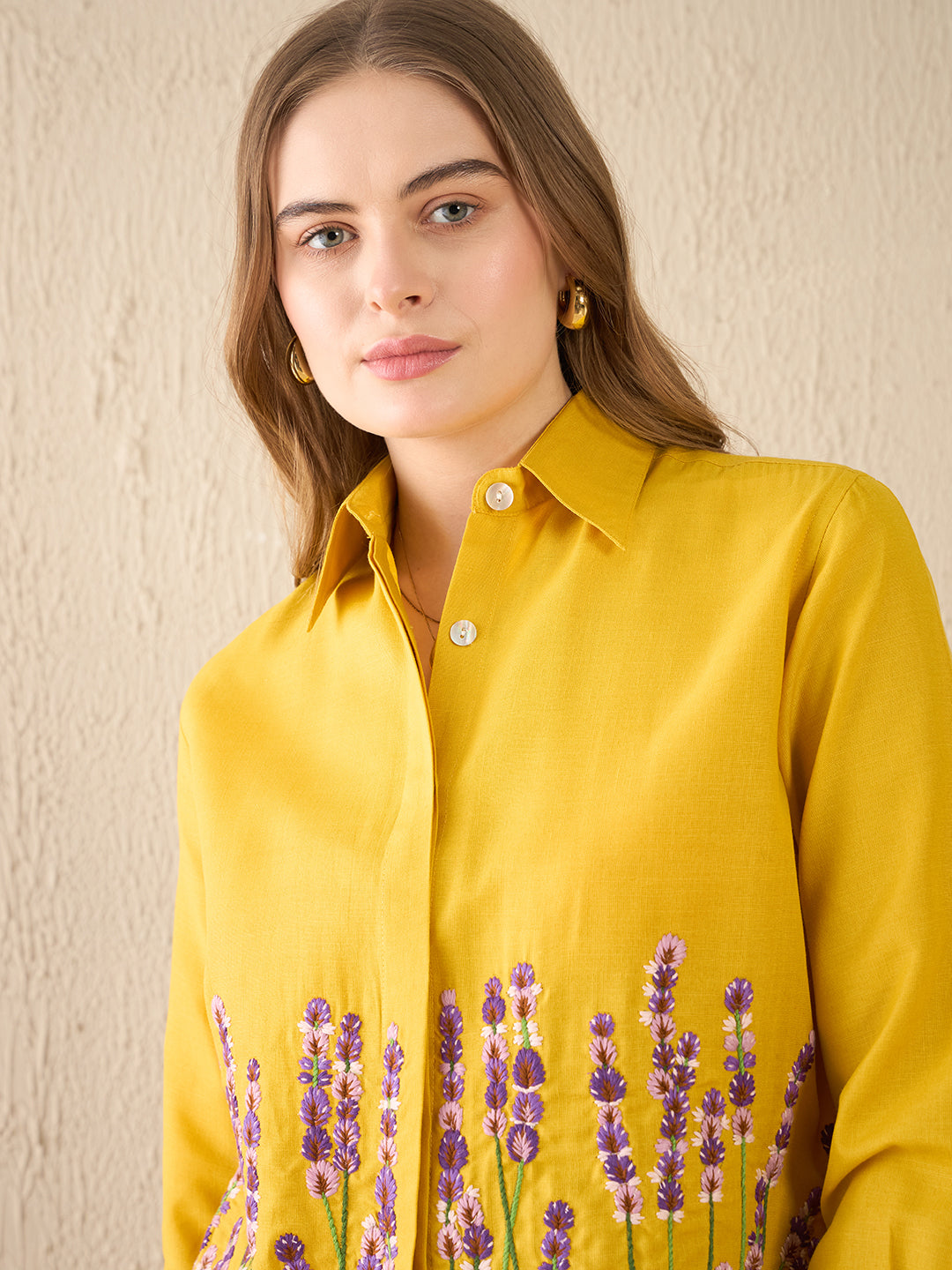 Floral Embroidered Cotton Shirt - Uptownie