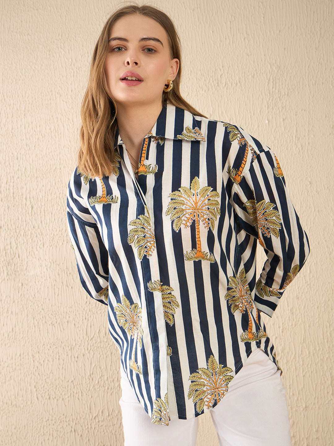 Printed Asymmetrical Cotton Shirt - Uptownie