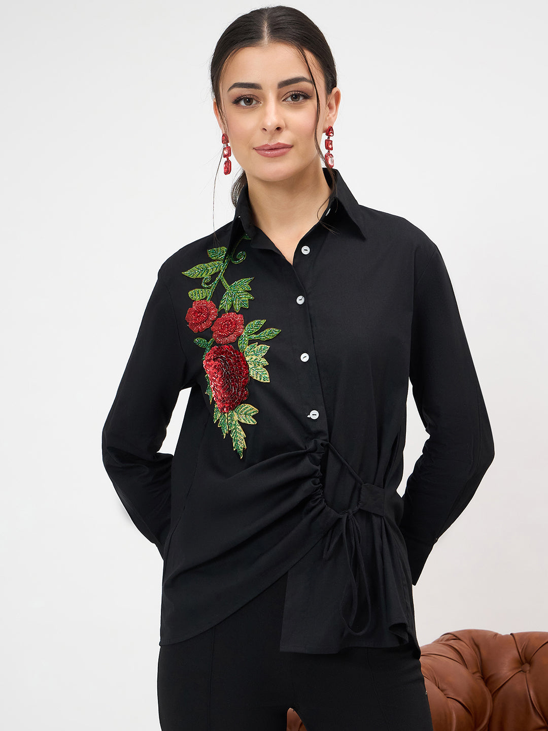 Side Tie-Up Cotton Shirt