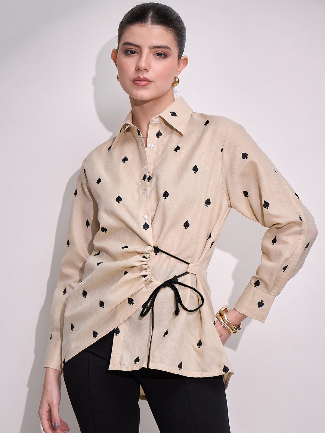 Side Tie-Up Linen Shirt - Uptownie