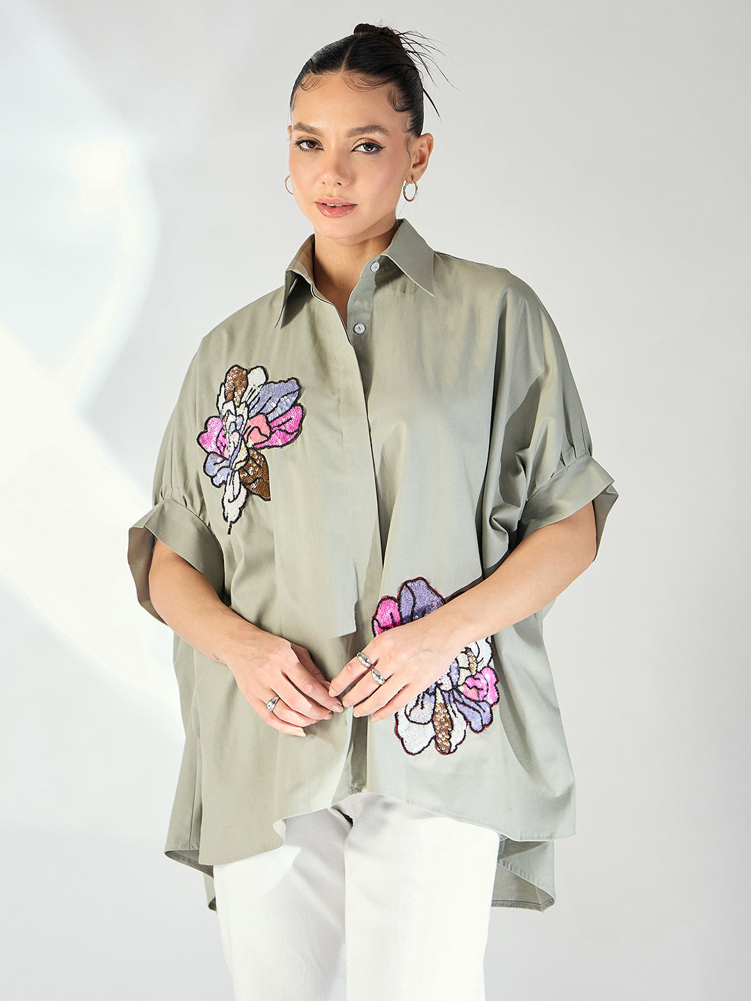 Antifit Embellished Cotton Shirt - Uptownie