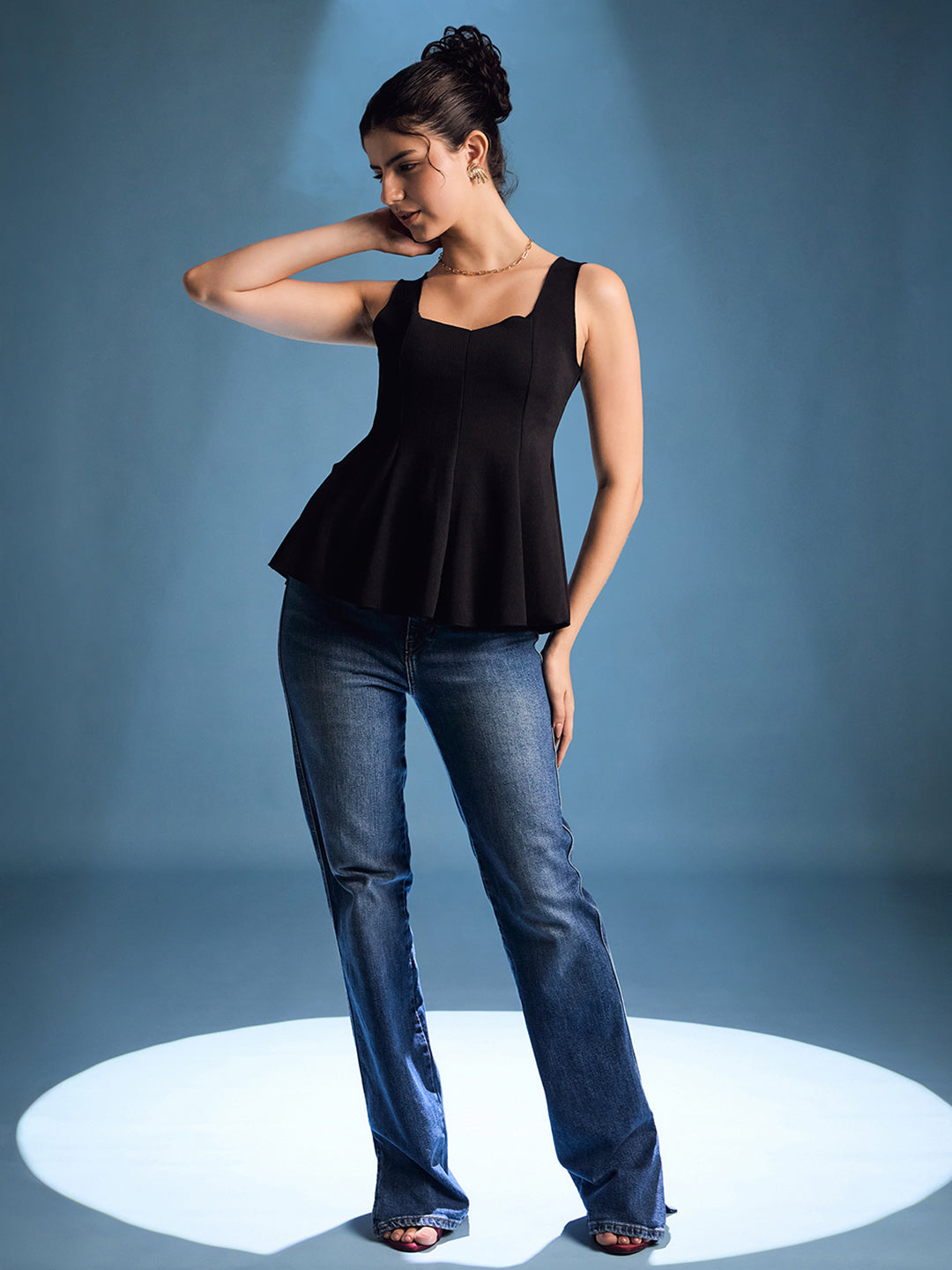 Stretchable Ribbed Peplum Top