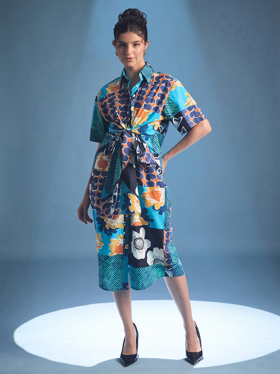 Knotted Shirt Midi Dress - Uptownie