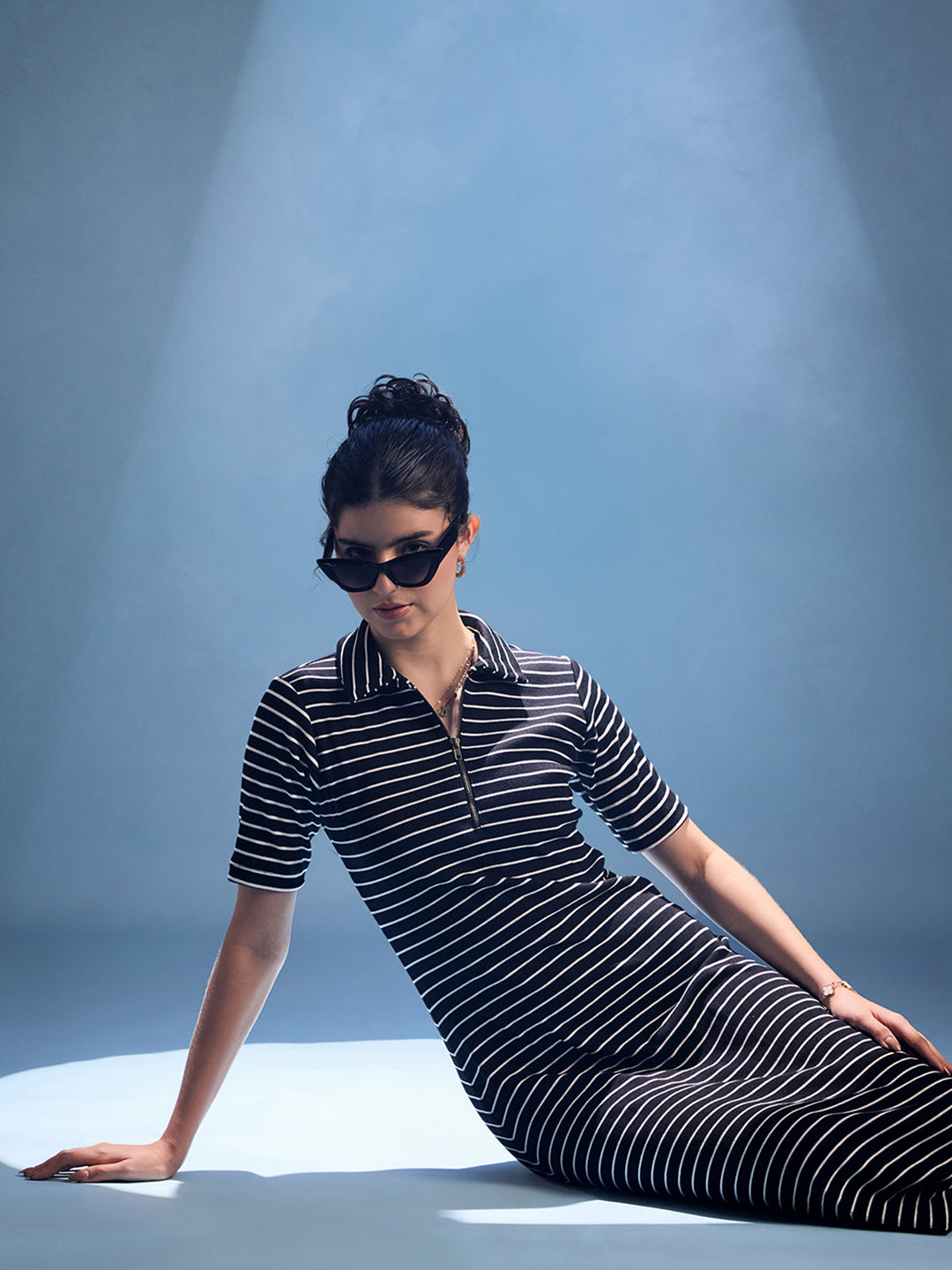 Stretchable Front Zip-up Midi Dress - Uptownie