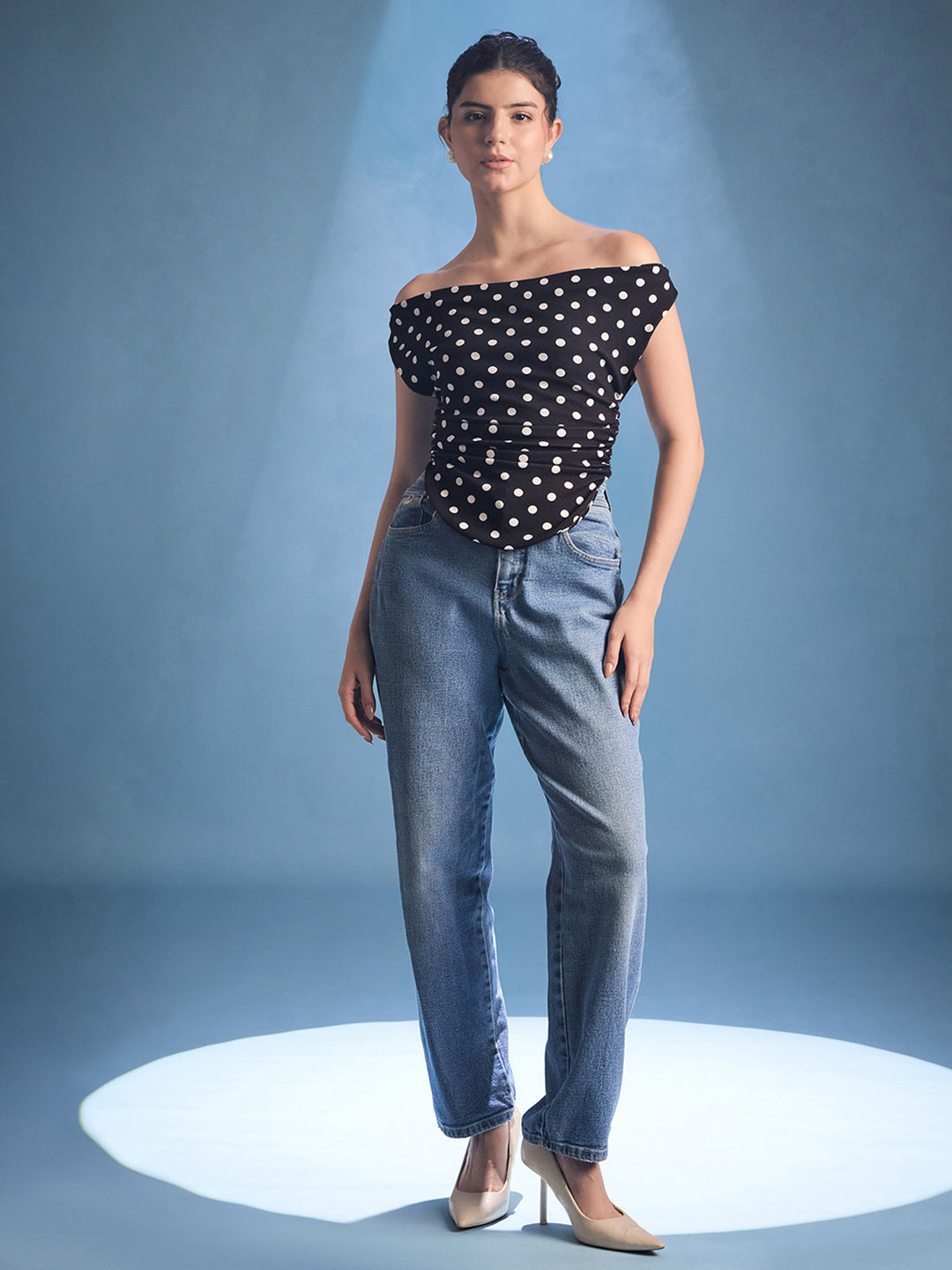 Printed Cotton Stretchable Draped Crop Top - Uptownie