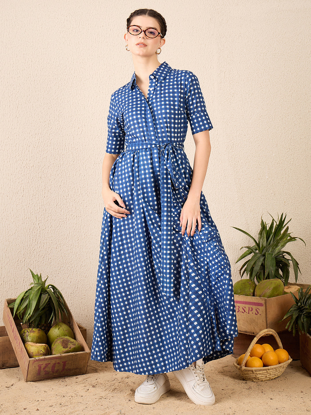 shirt dress with a belt Cotton Buttoned Down Shirt Dress With Belt
