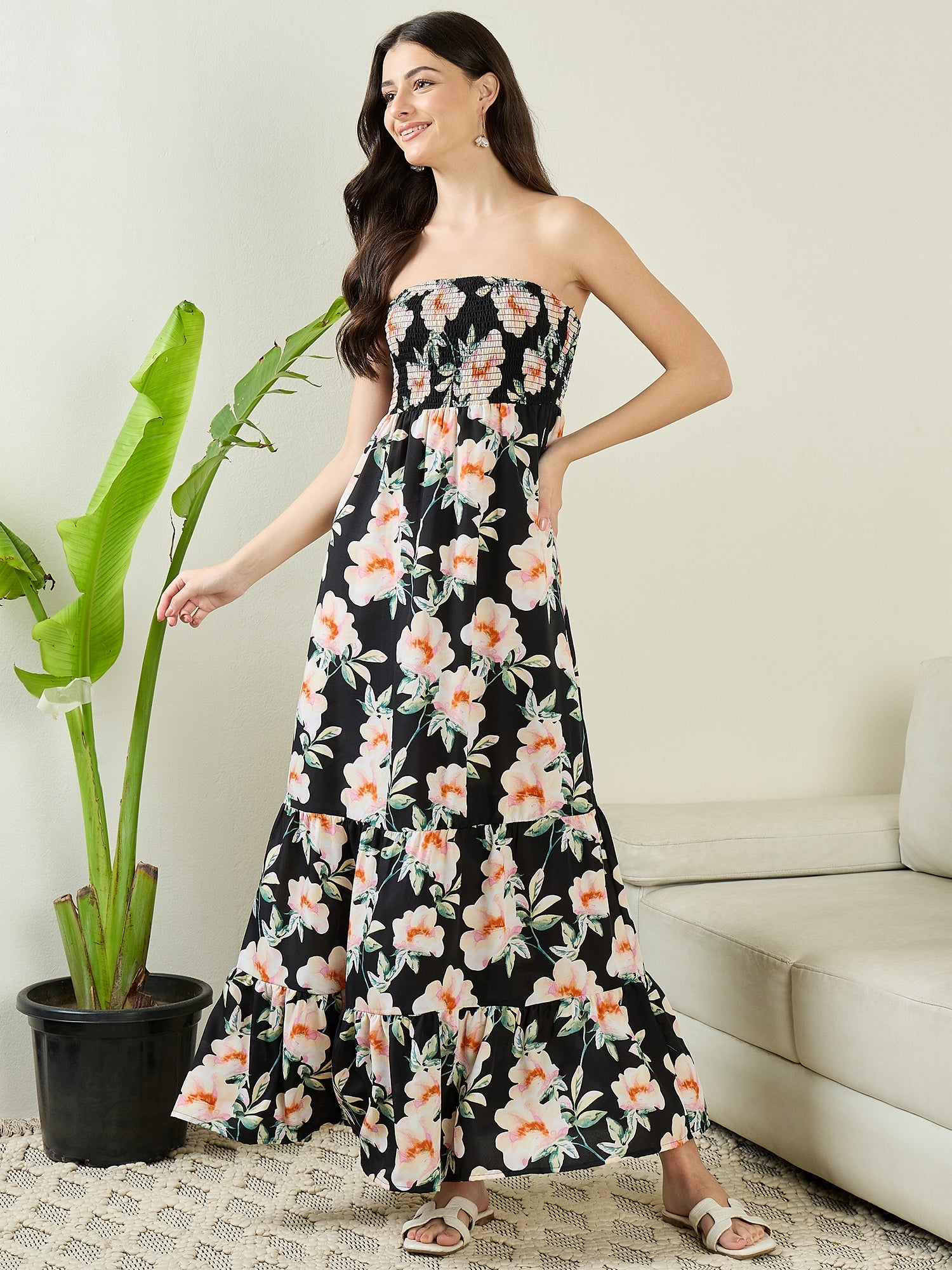 smocked strapless maxi dress Strapless Smocked Maxi Dress