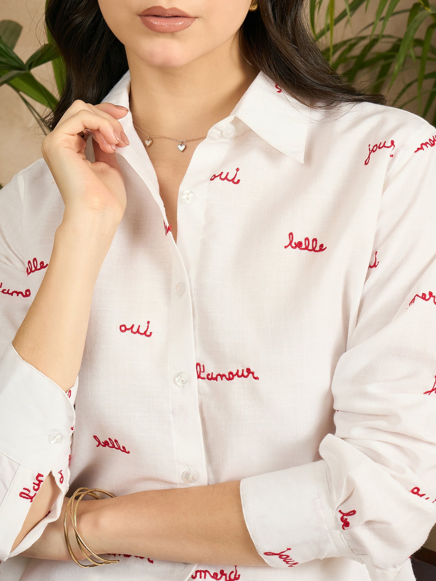 All Over Embroidered Linen Shirt - Uptownie