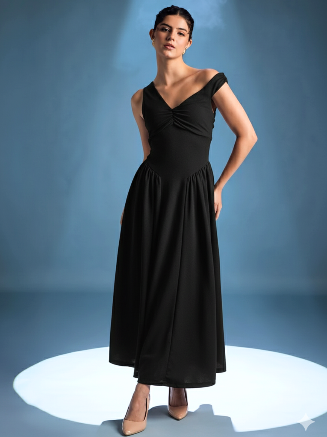 Stretchable One Shoulder Drop Waist Maxi Dress