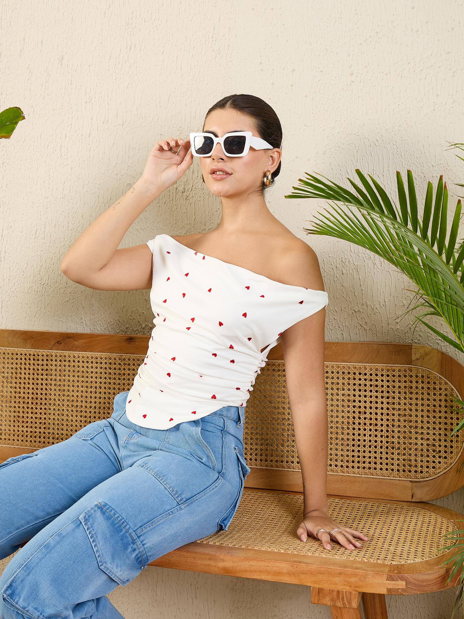 Printed Cotton Stretchable Draped Crop Top - Uptownie