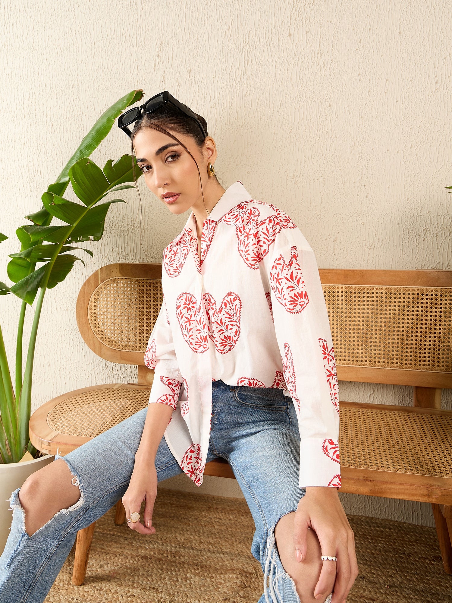 Printed Asymmetrical Cotton Shirt - Uptownie