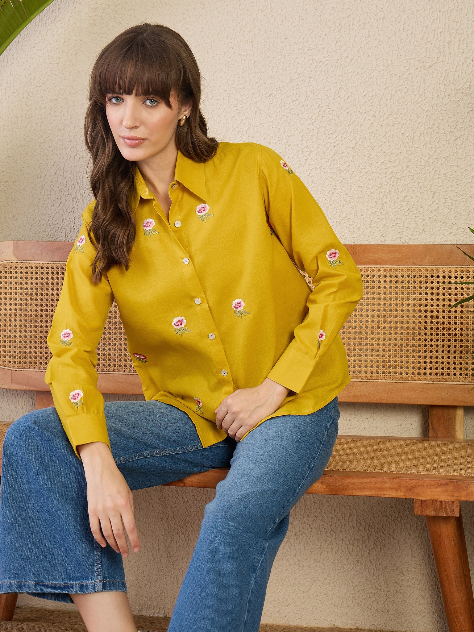 All Over Embroidered Linen Shirt - Uptownie