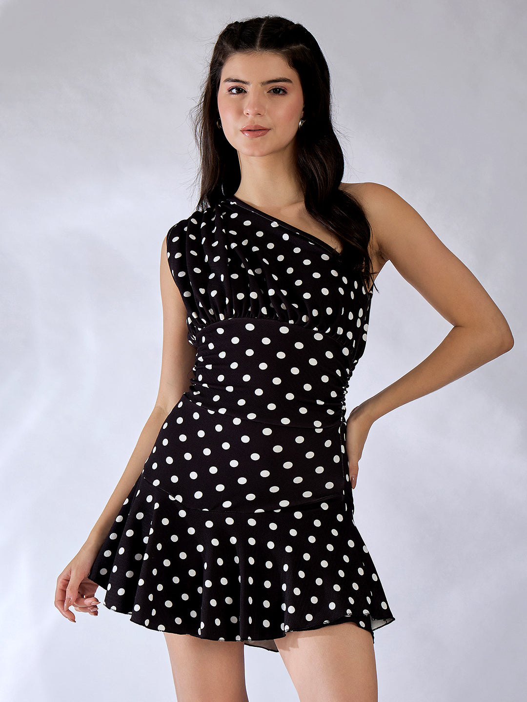 One Shoulder Ruffle Trim Mini Dress - Uptownie
