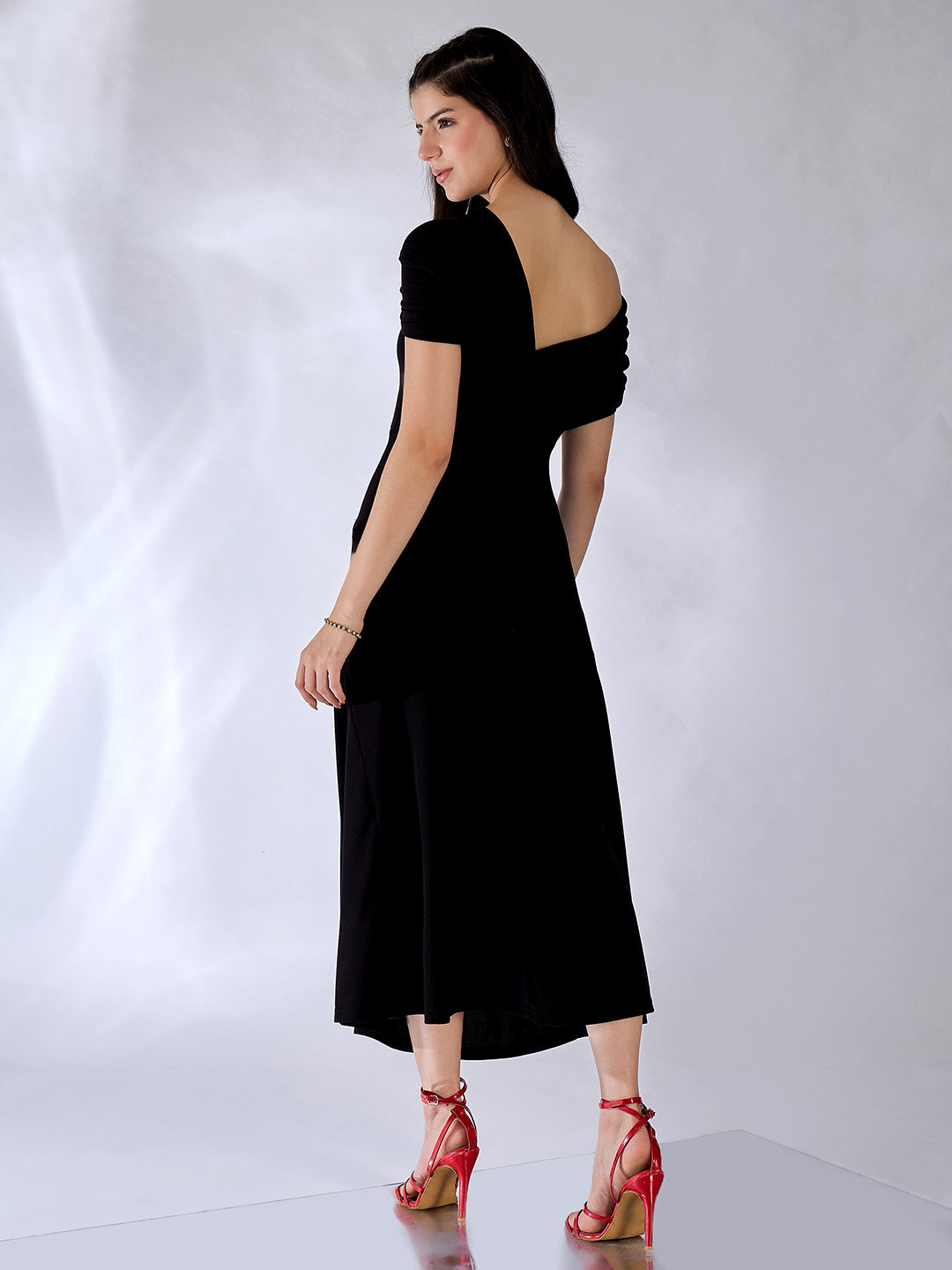 Off Shoulder Fit & Flare Midi Dress - Uptownie