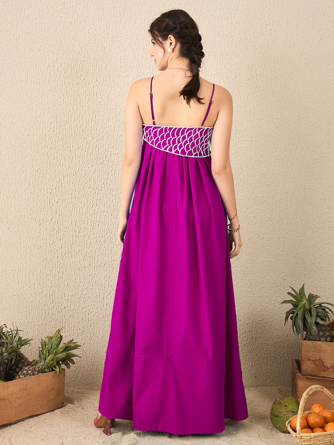 Fish Applique Cotton Maxi Dress