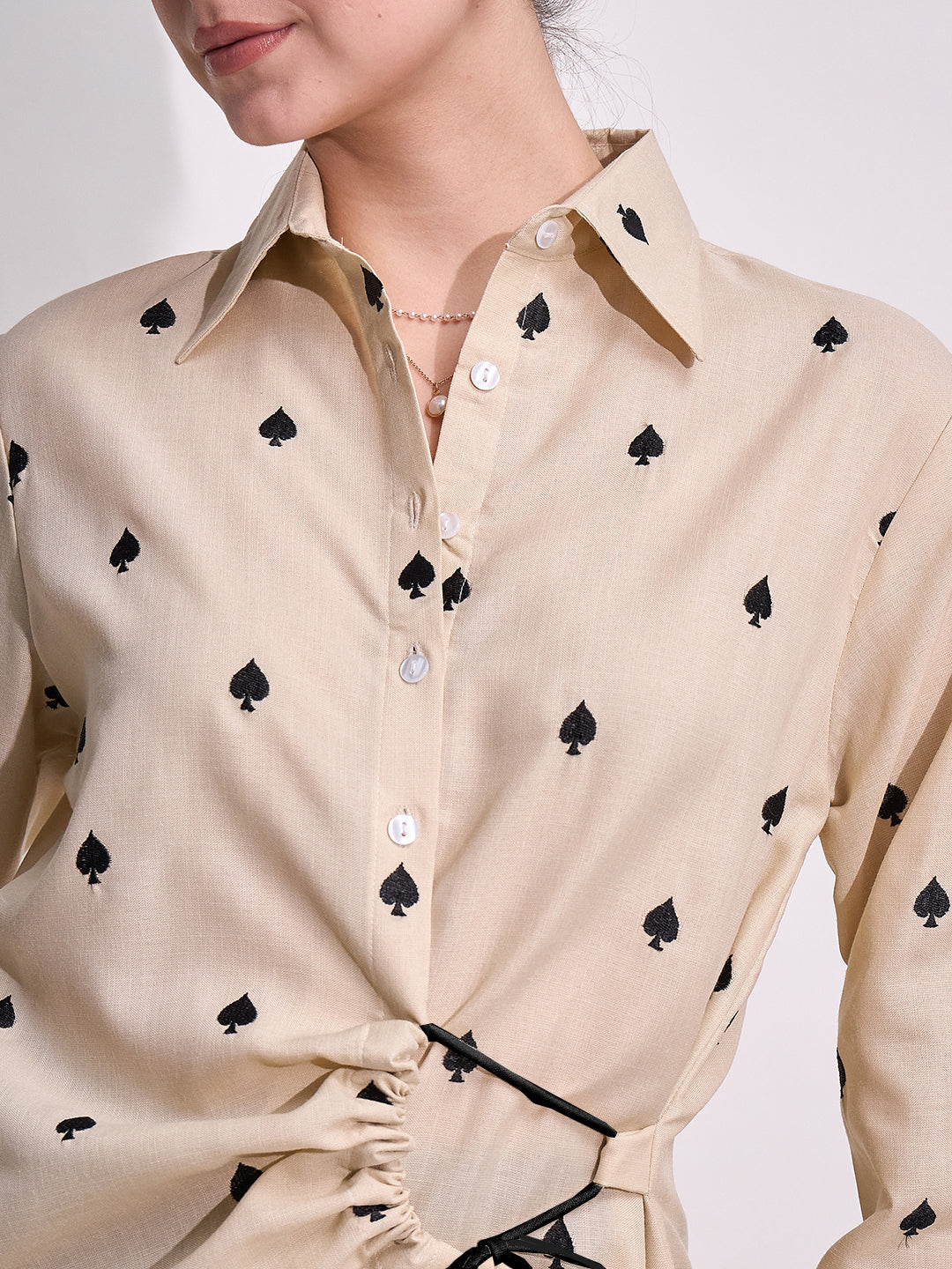 Side Tie-Up Linen Shirt - Uptownie