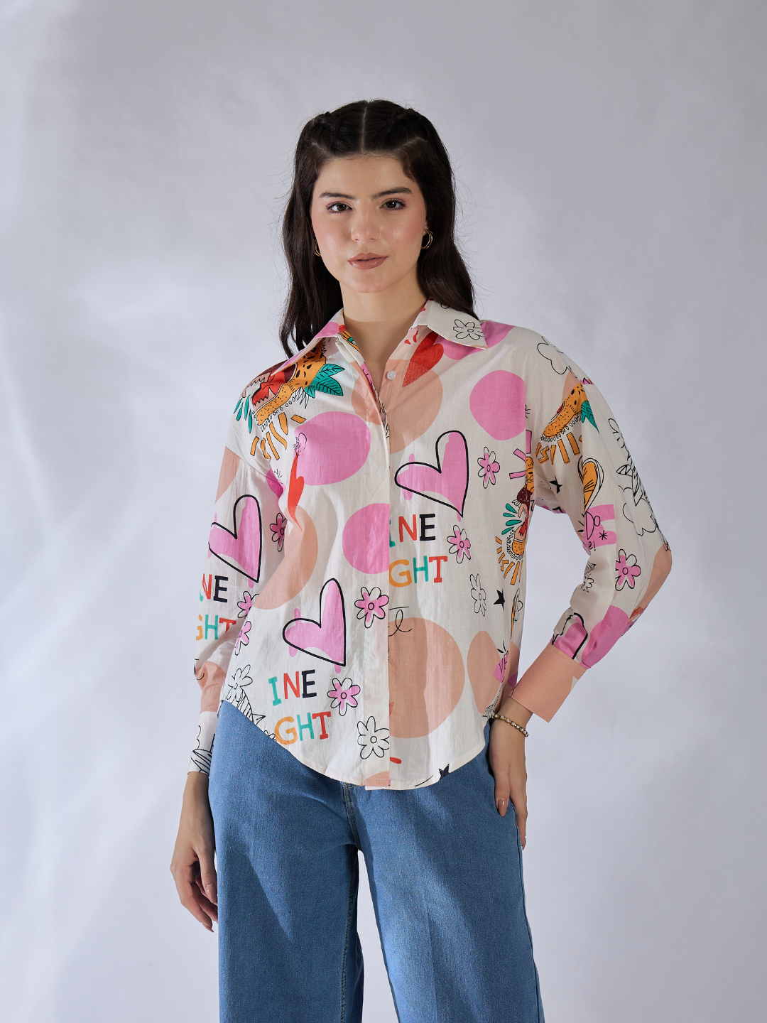 Printed Asymmetrical Cotton Shirt - Uptownie