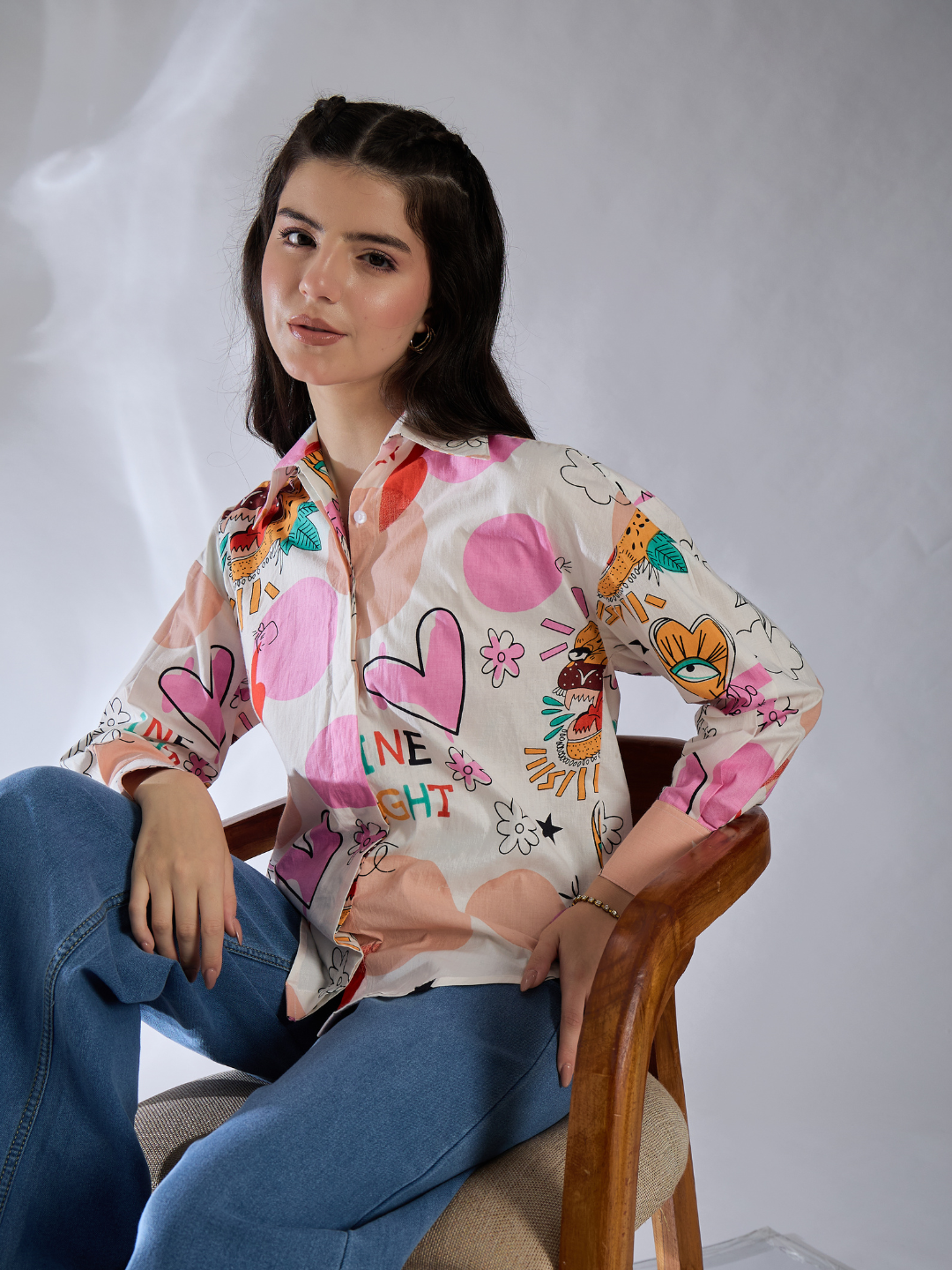Printed Asymmetrical Cotton Shirt - Uptownie