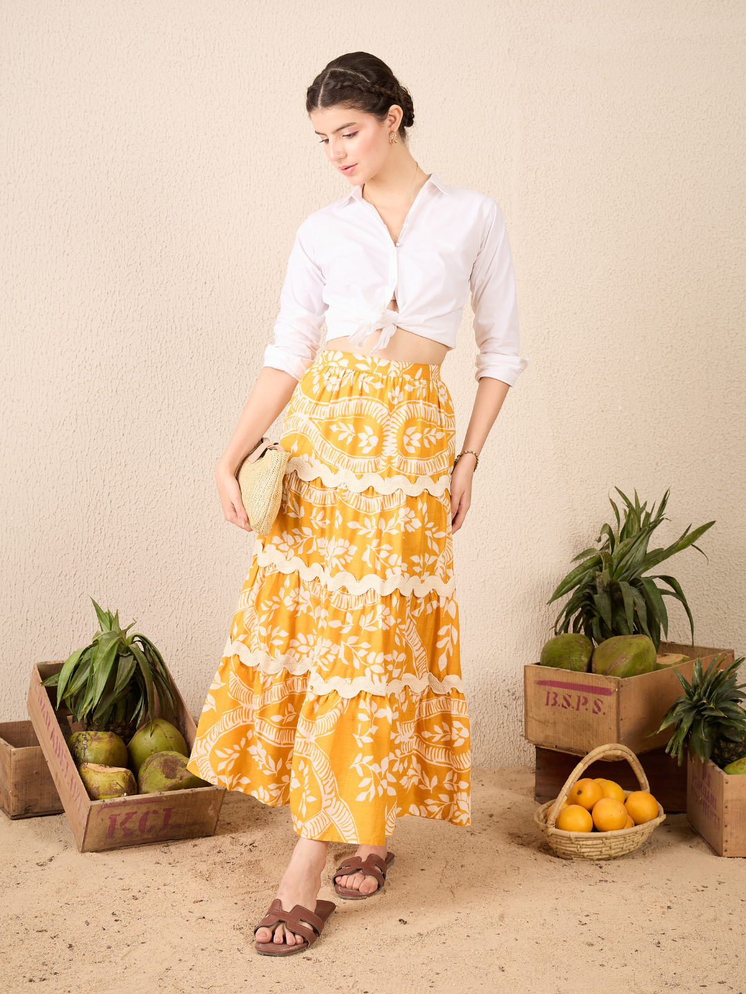 Ric-Rac Cotton Tiered Maxi Skirt - Uptownie
