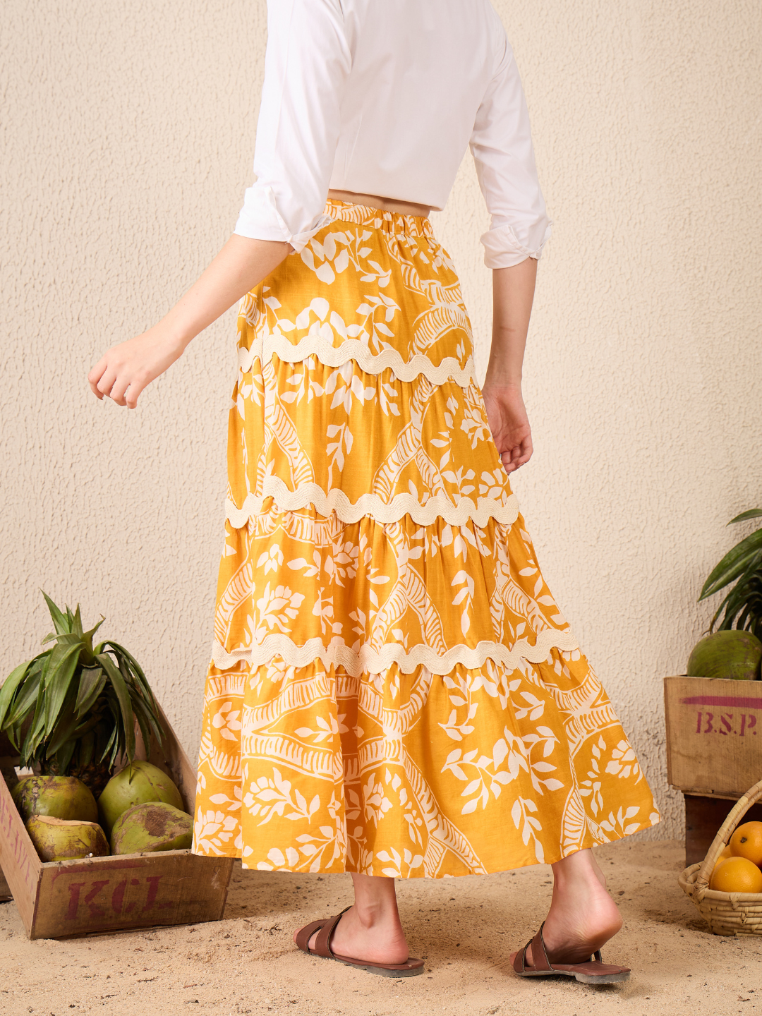 Ric-Rac Cotton Tiered Maxi Skirt - Uptownie