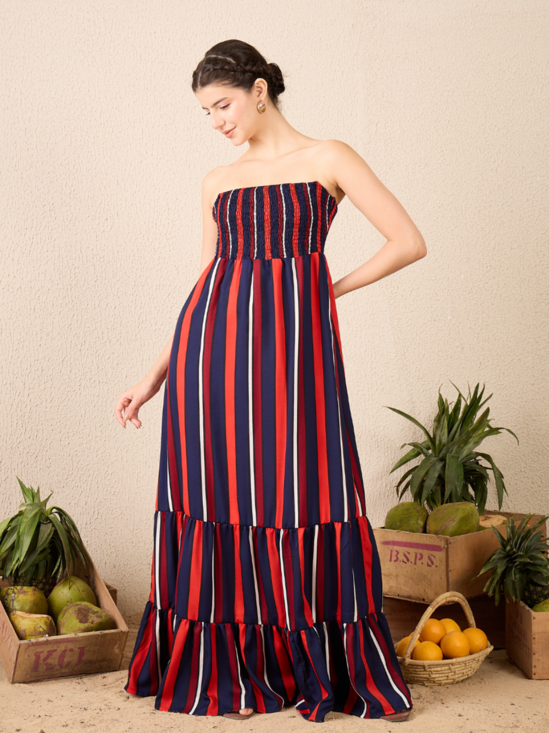 Off Shoulder Smocked Maxi Dress