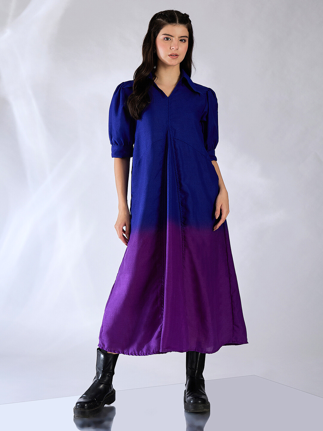 Front Pleated Cotton Midi Dress - Uptownie