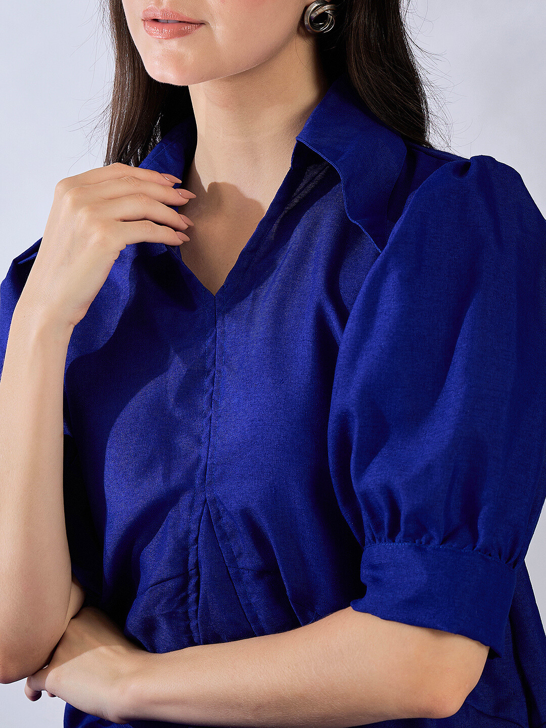 Front Pleated Cotton Midi Dress - Uptownie