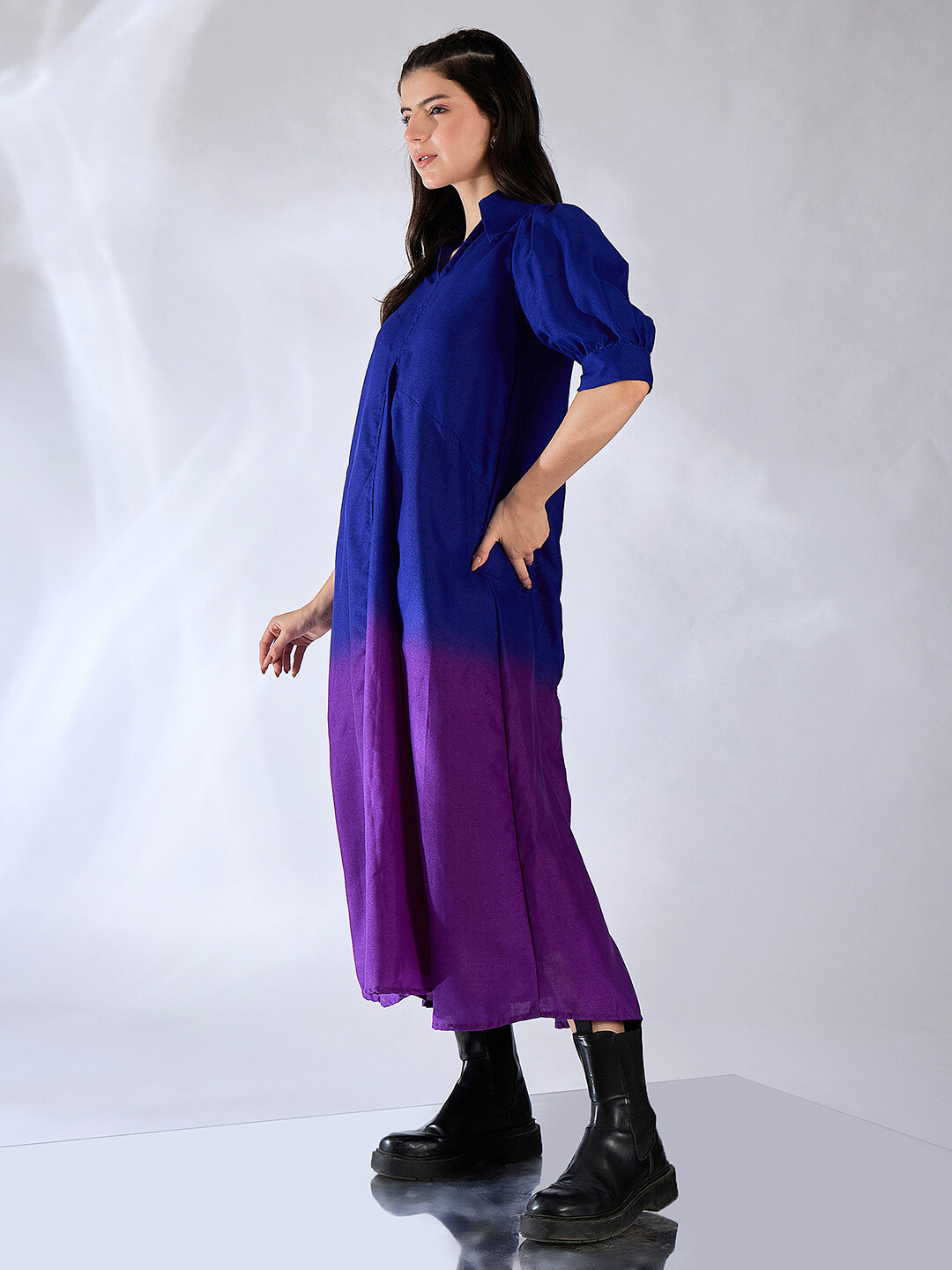 Front Pleated Cotton Midi Dress - Uptownie