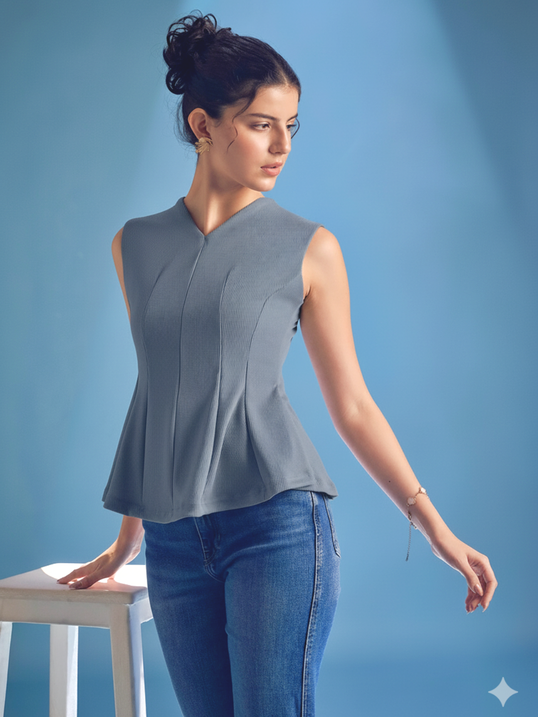 Stretchable Panelled Peplum Top - Uptownie