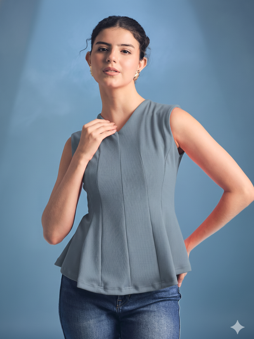 Stretchable Panelled Peplum Top - Uptownie