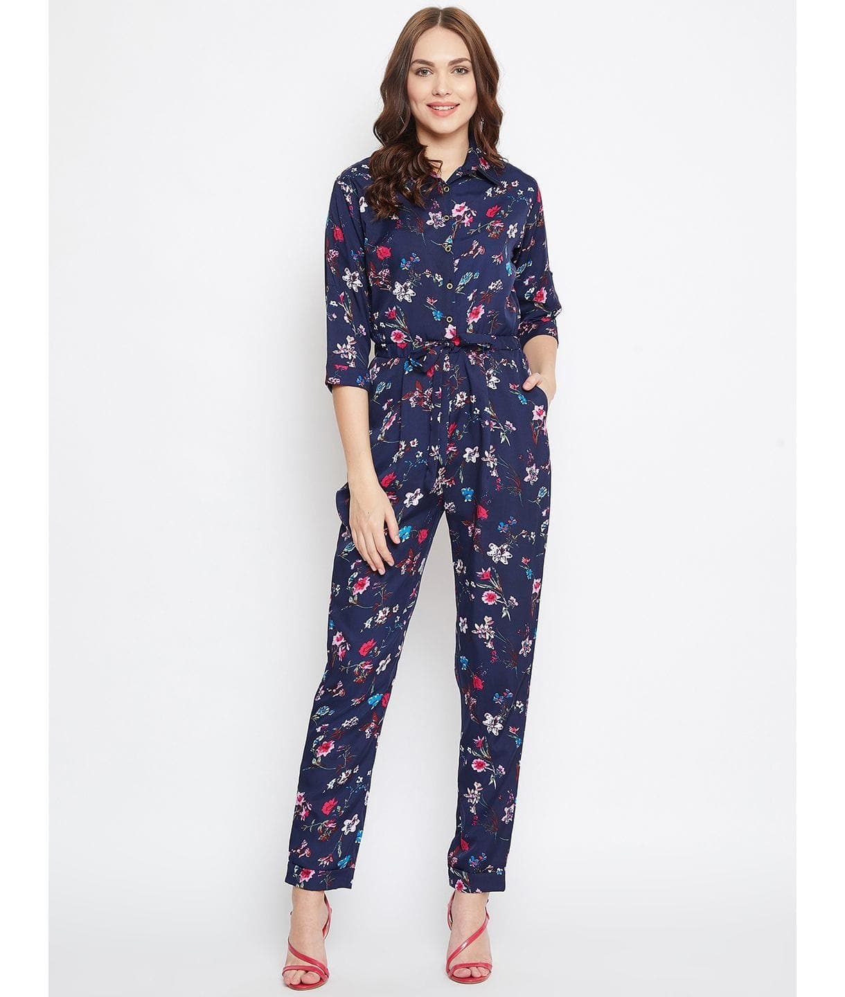 Floral Roll Up Jumpsuit - Uptownie