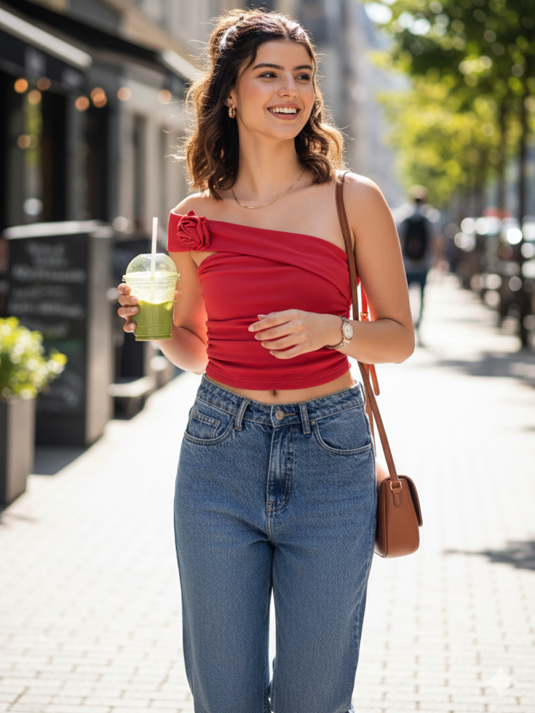 Line Rose Top Stretchable One Shoulder Rose Top