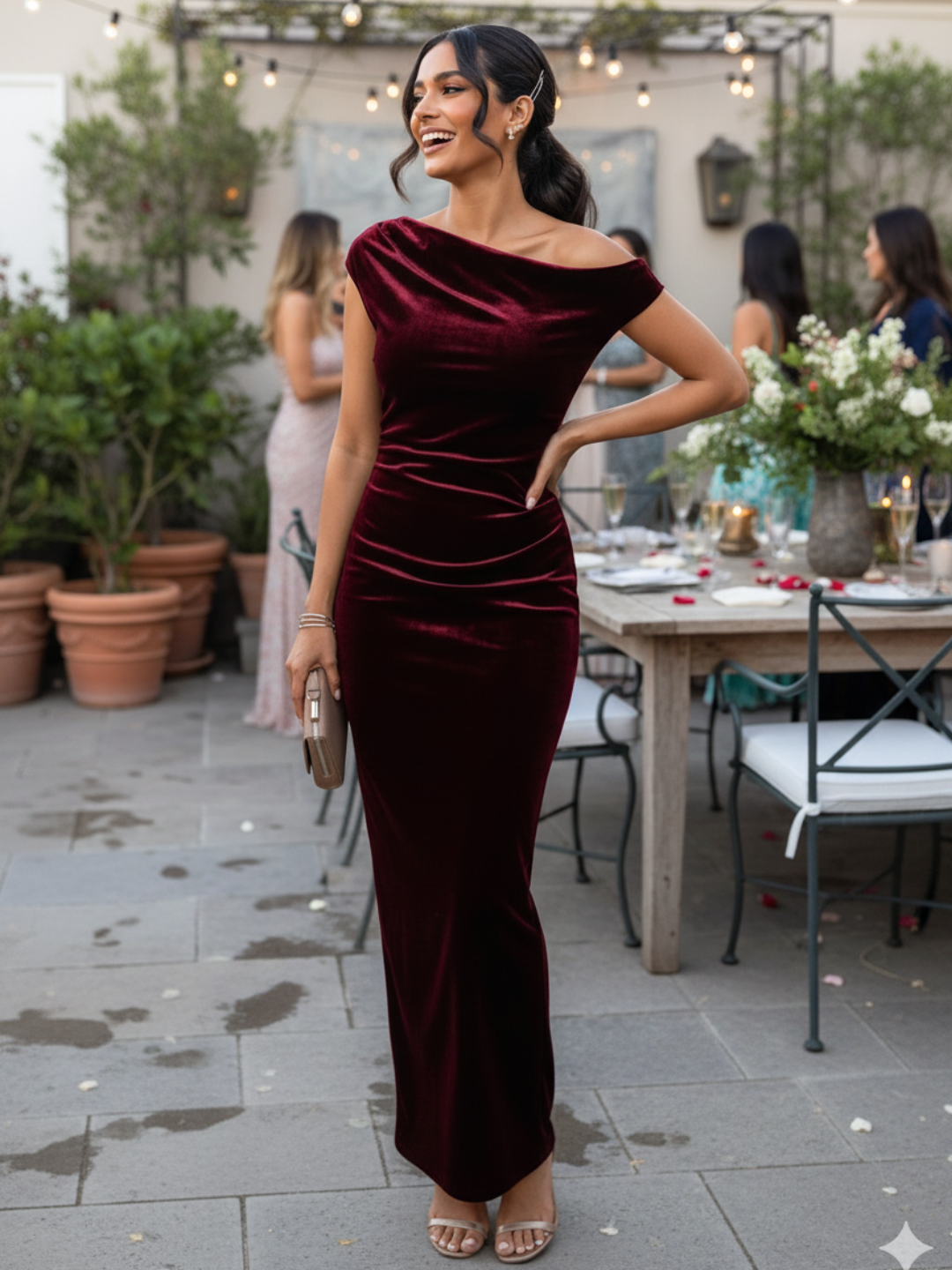 Stretchable Velvet Off Shoulder Drape Dress - Uptownie