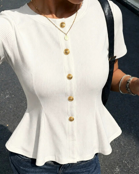 Stretchable Ribbed Flared Peplum Top