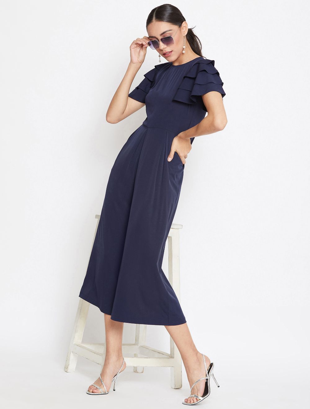 Culotte Ruffled Sleeve Jumpsuit - Uptownie