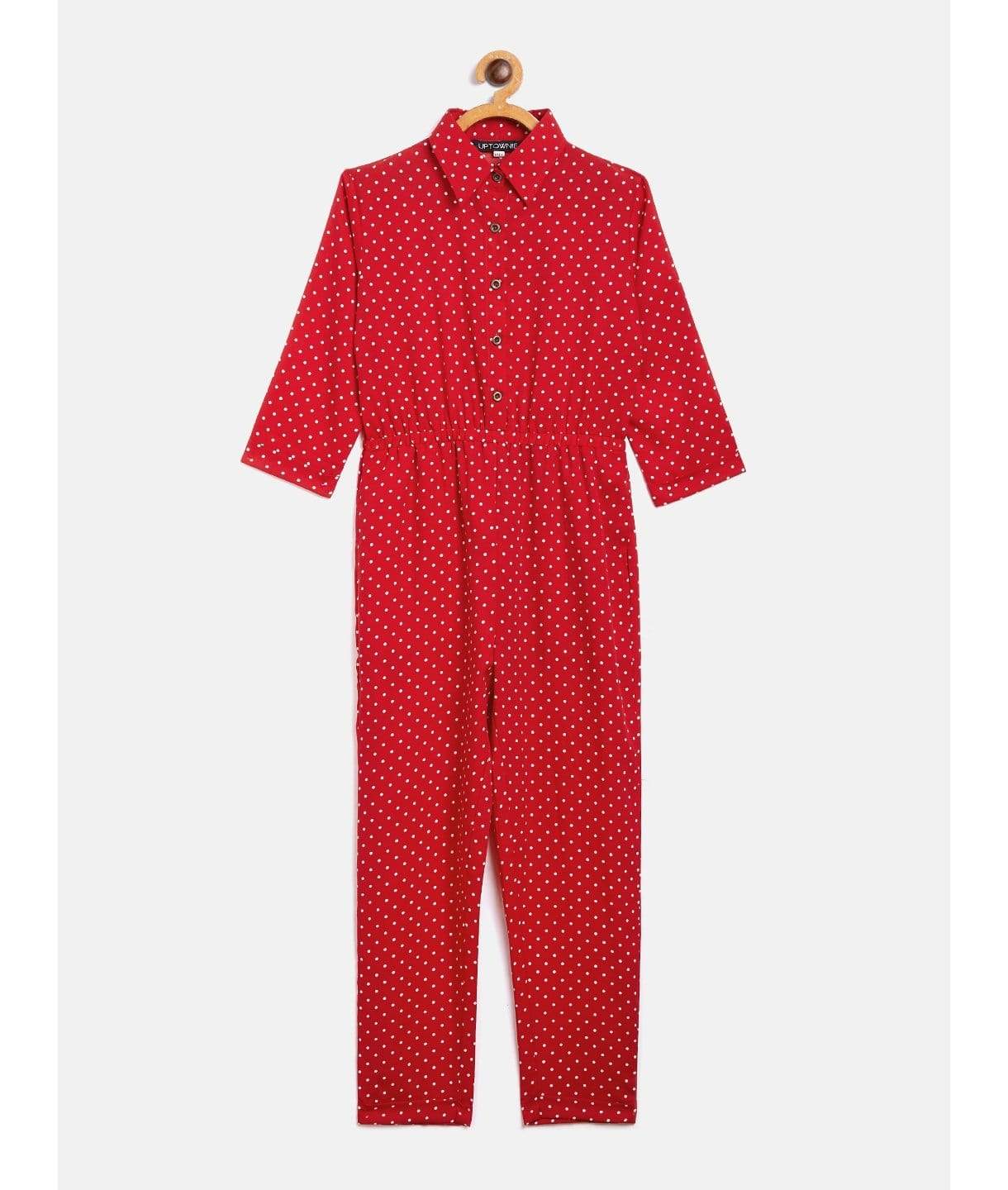 Polka Roll-up Jumpsuit for Girls - Uptownie