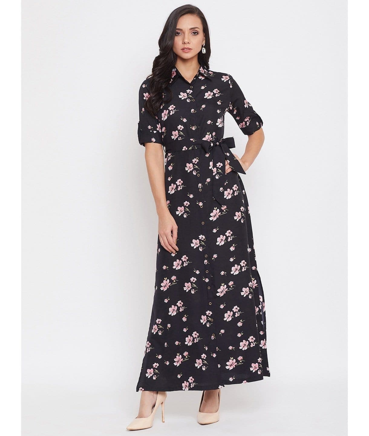 Collar Buttoned Down Shirt Maxi Dress - Uptownie