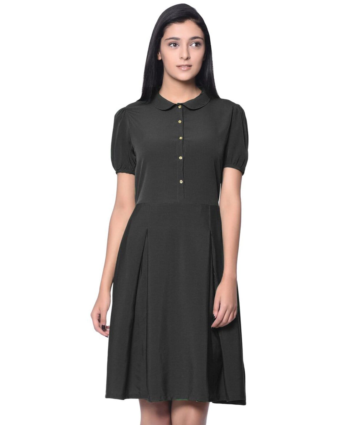 black dress with peter pan collar Black Short Sleeve Peter Pan Collar Mini Dress main image 0