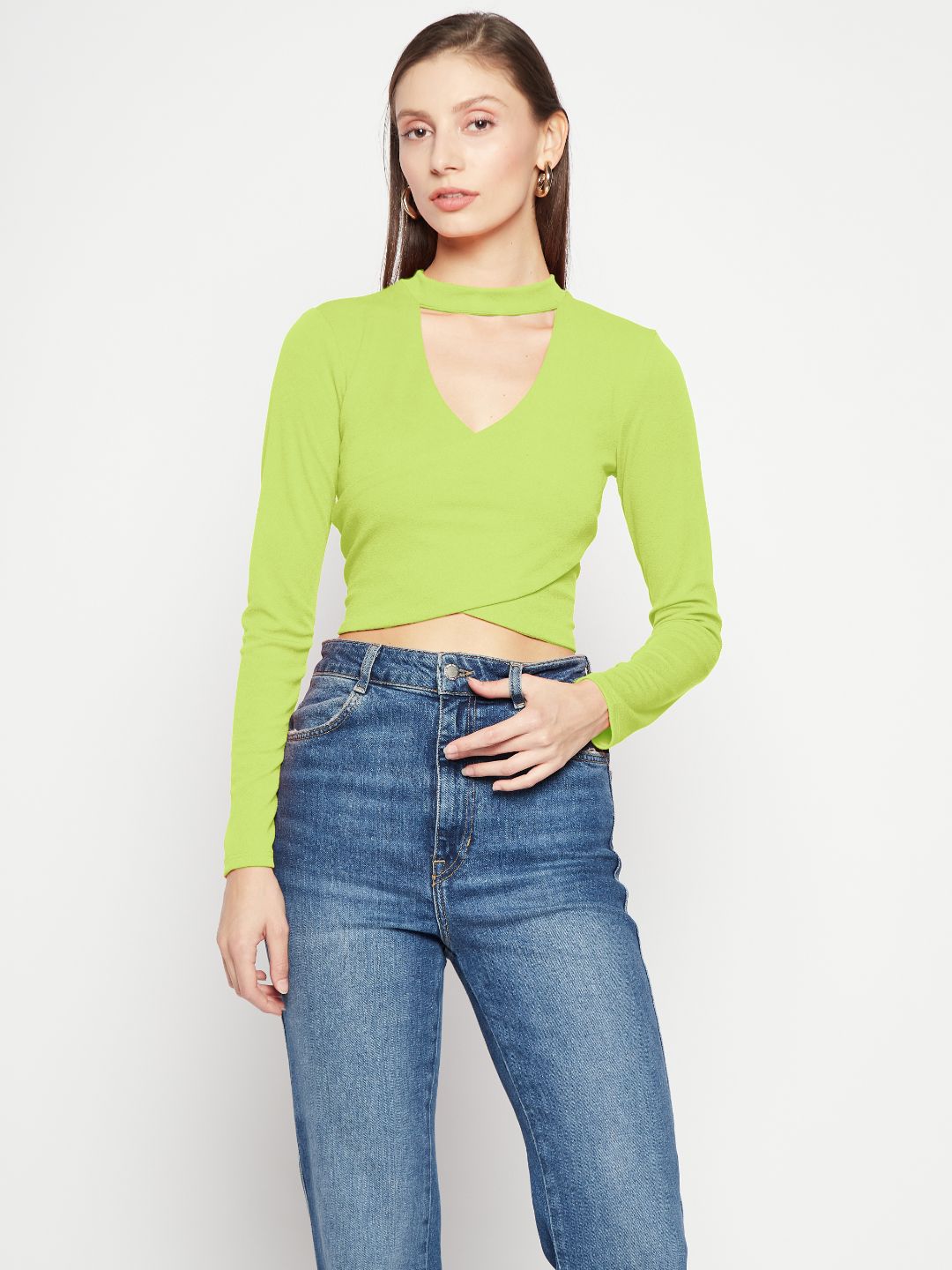 Stretchable Cotton Top With Criss Cross Detailing - Uptownie