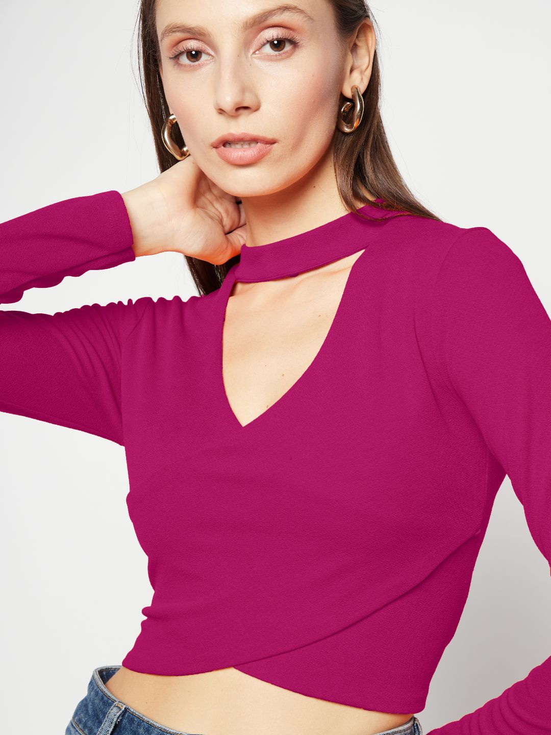 Stretchable Cotton Top With Criss Cross Detailing - Uptownie