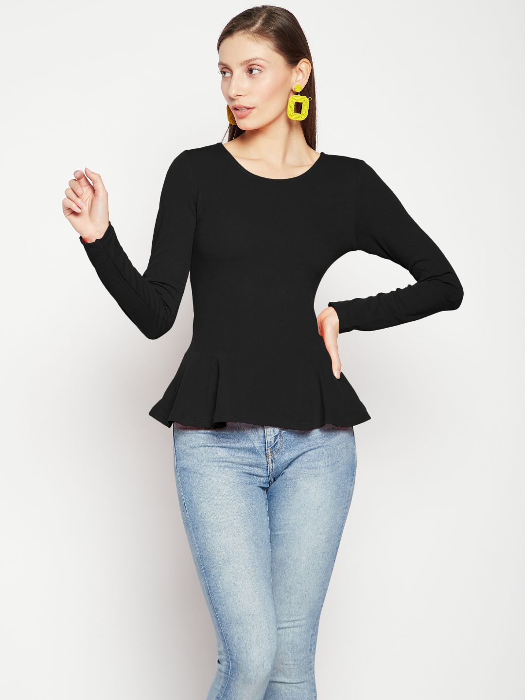 Stretchable Full Sleeve Peplum Top - Uptownie
