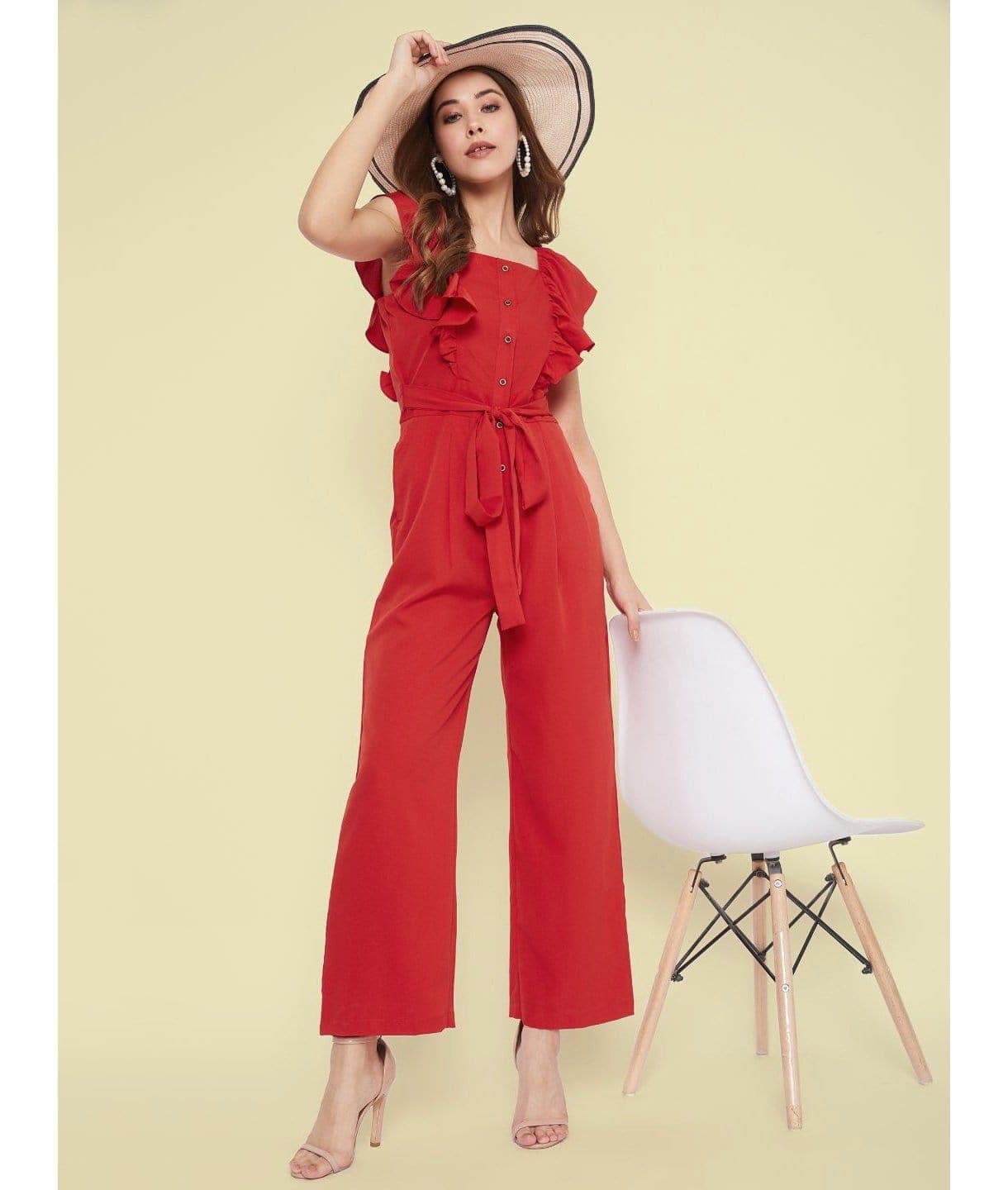 Short Ruffle Sleeved Jumpsuit - Uptownie