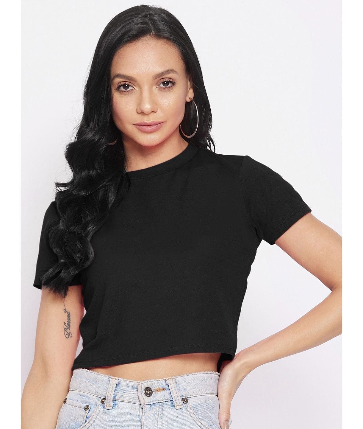 Plus Solid Cotton Crop Top - Uptownie