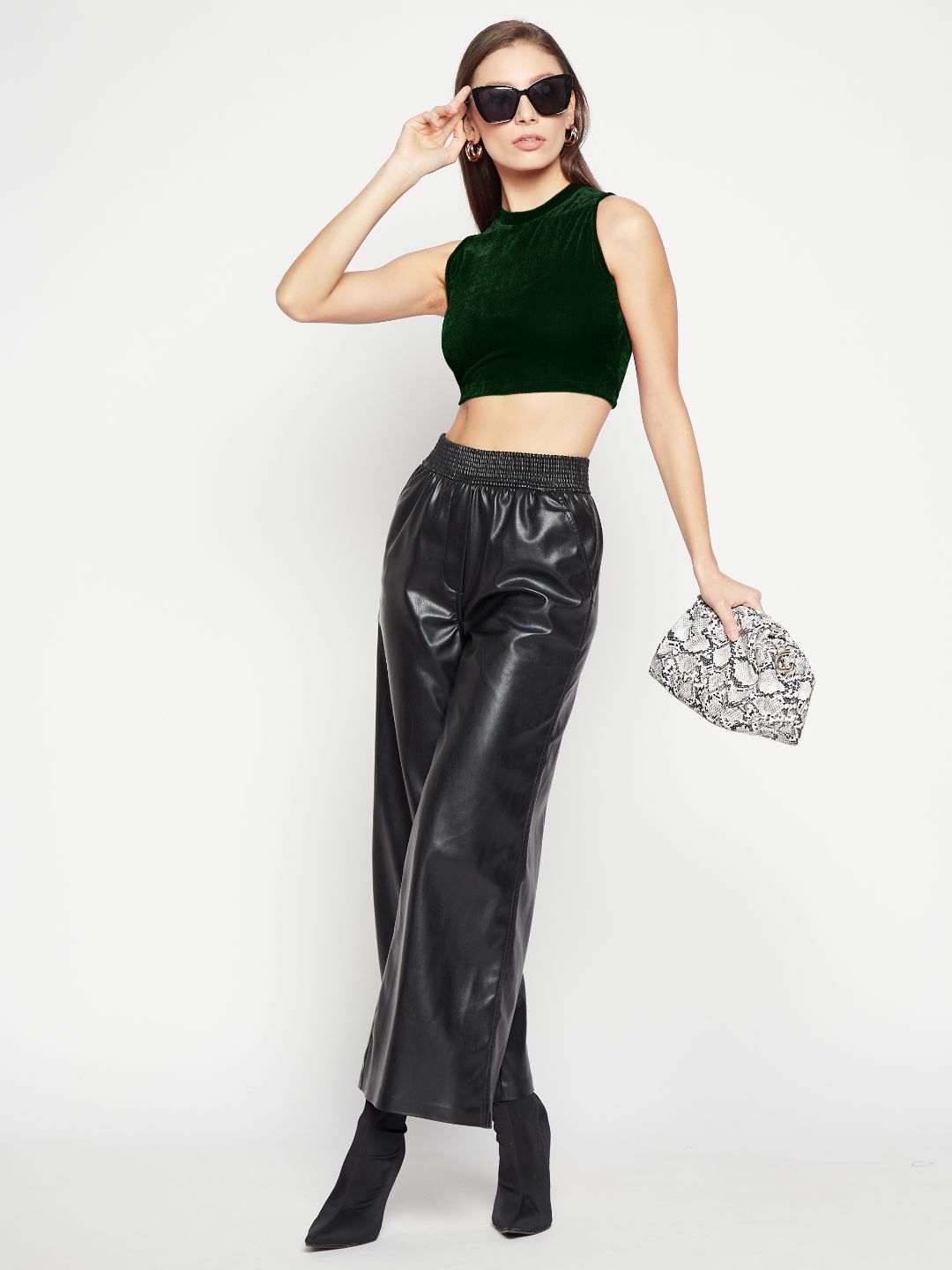 Stretchable Velvet High Neck Crop Top - Uptownie