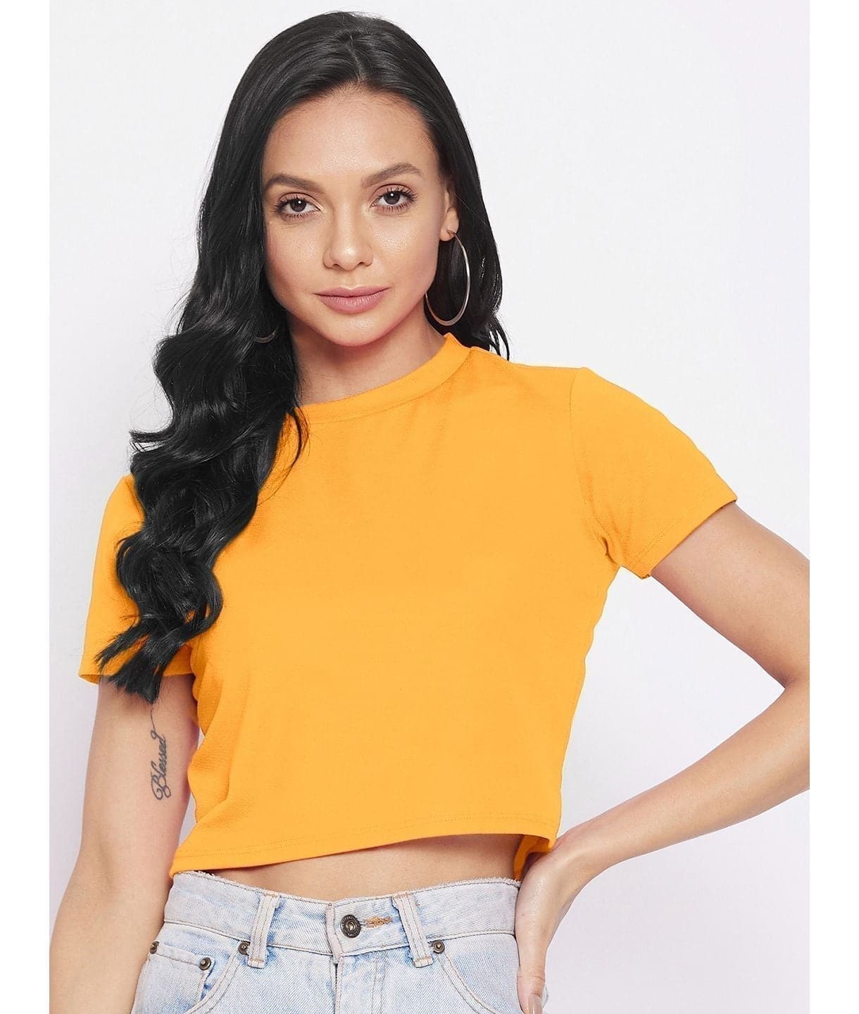 Plus Solid Cotton Crop Top - Uptownie