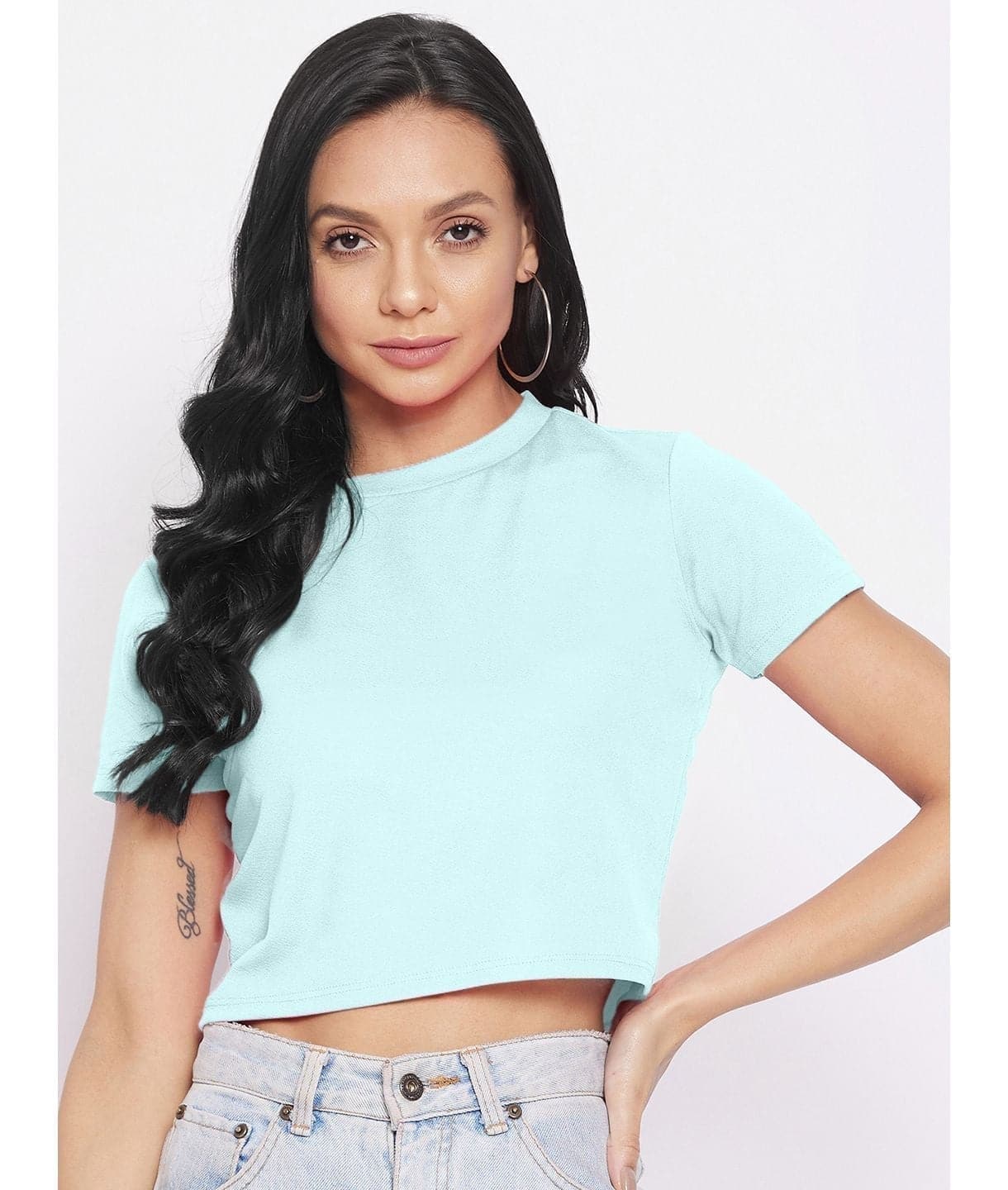 Plus Solid Cotton Crop Top - Uptownie