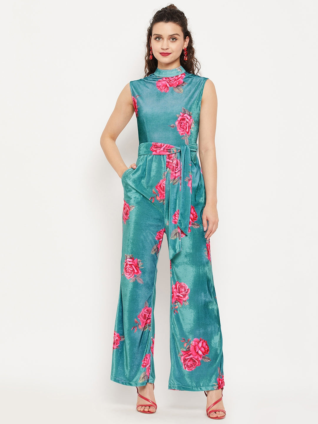 Maxi-flower velvet jumpsuit - Woman