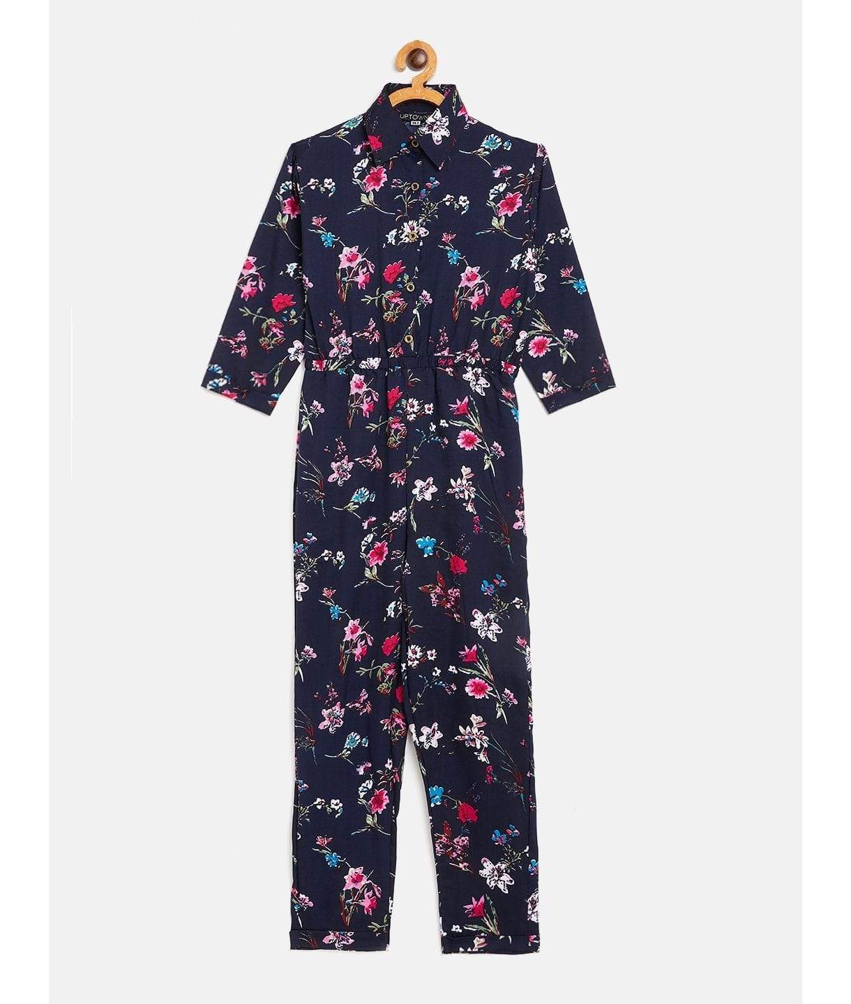 Floral Roll-up Jumpsuit for Girls - Uptownie
