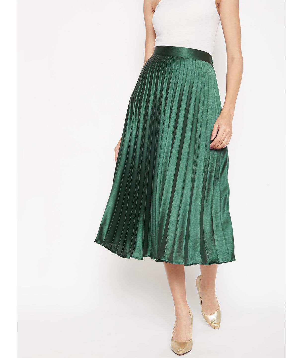 Plus Pleated Satin Midi Skirt - Uptownie